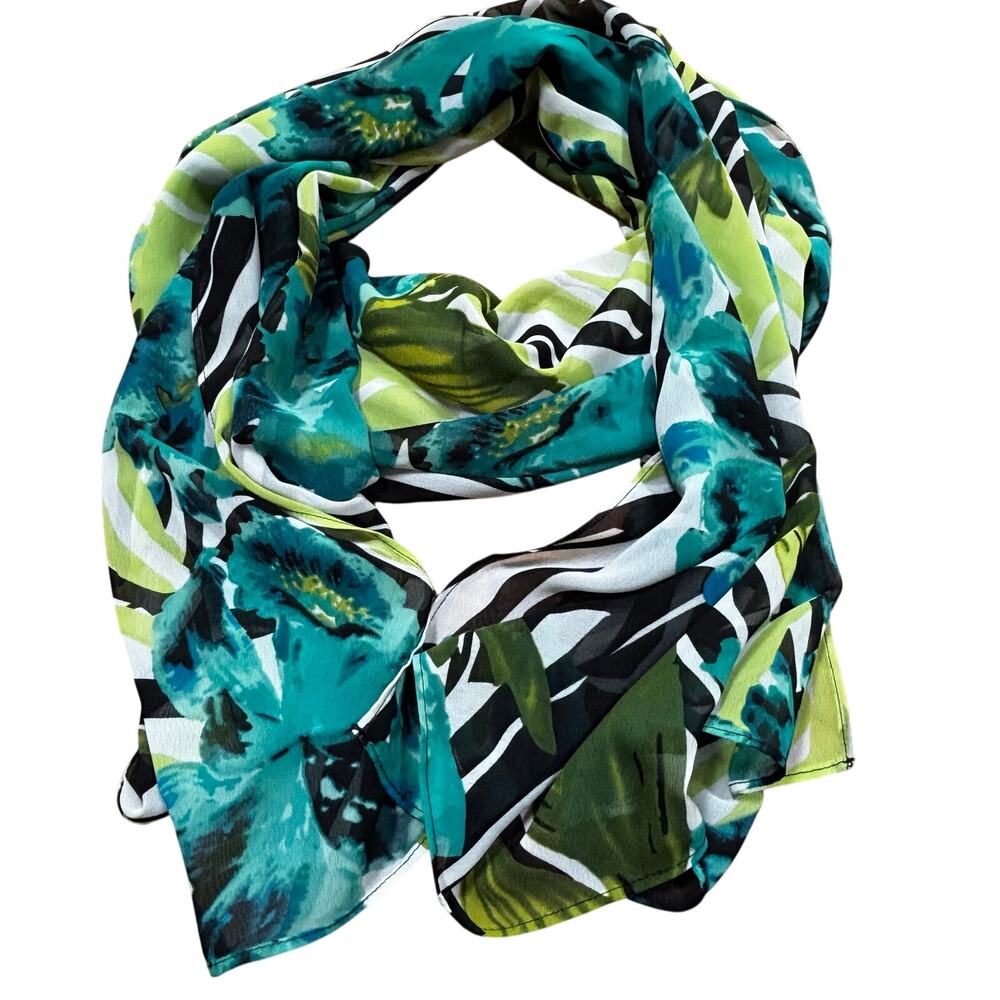 Chico’s green & black jungle print scarf long rectangle designer wrap shawl